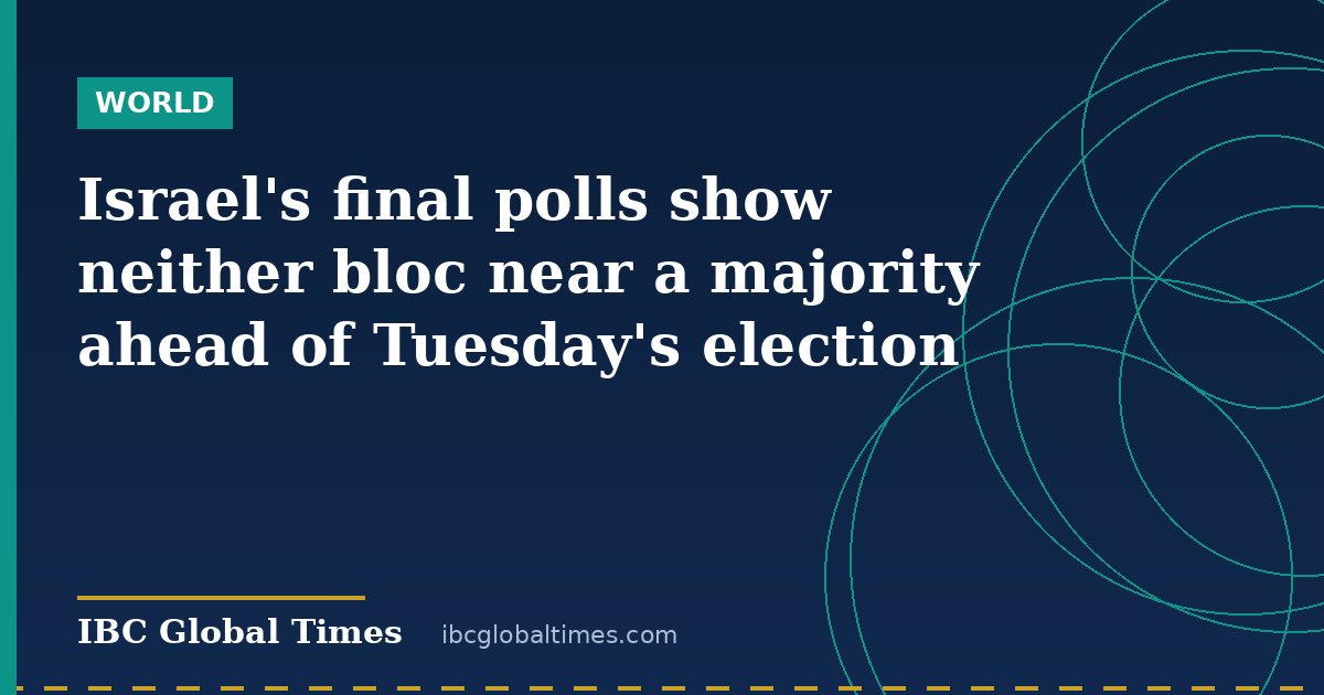 Israel's final polls show neither bloc near a majority ahead of Tuesday's election
