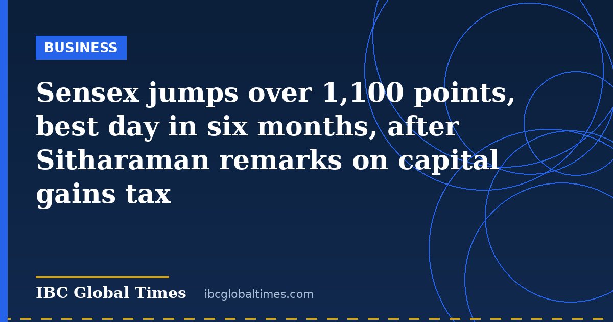 Sensex jumps over 1,100 points, best day in six months, after Sitharaman remarks on capital gains tax