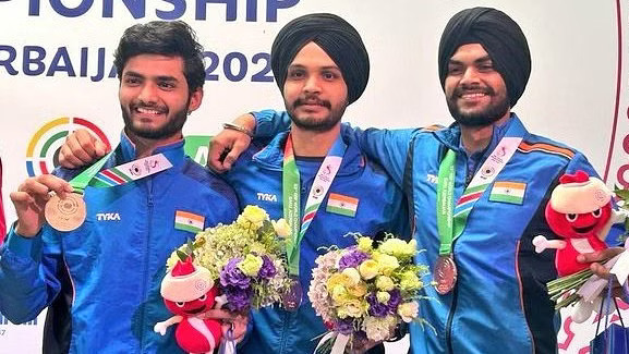 Indian mens 10m air pistol team strikes gold at Asian Games