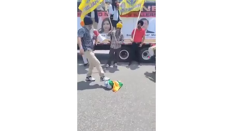 Pro-Khalistanis wrap Indian flag around ball kick it day after stomping on Modis cutouts in Toronto