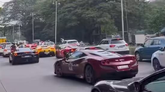 Fleet of Ferrari luxury cars hit Bengaluru traffic wall. Watch