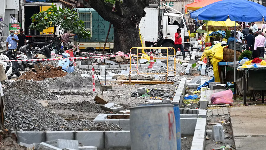 Lengthy footpath, narrower carriageway 'Unscientific' works hurt Gandhi Bazaar traders