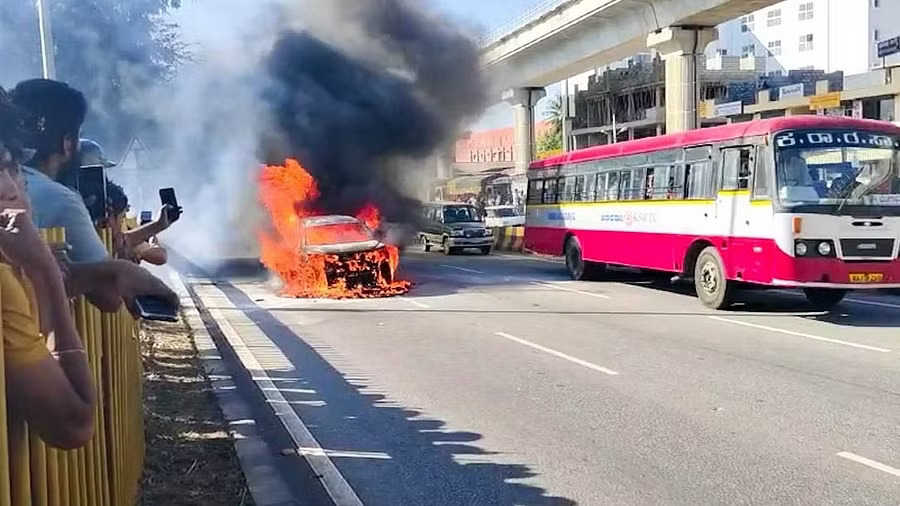 Day after freak accident experts speculate why car went up in flames