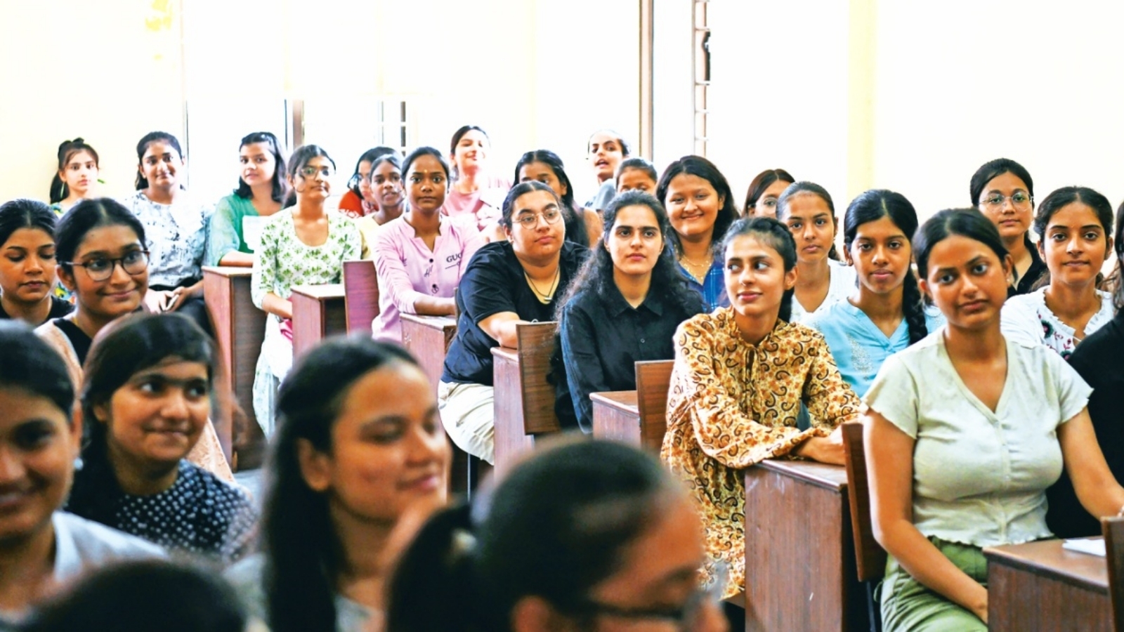 Freshers attend their orientation program on the first day of new academic session at Miranda House-Delhi University