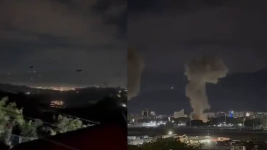 Airplanes loud noises and column of smoke as US strikes Venezuela after Trumps threats against Maduro