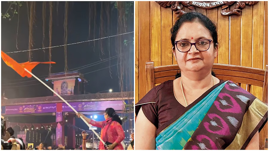 Congress demands action against Udupi DC for holding saffron flag during Paryaya procession